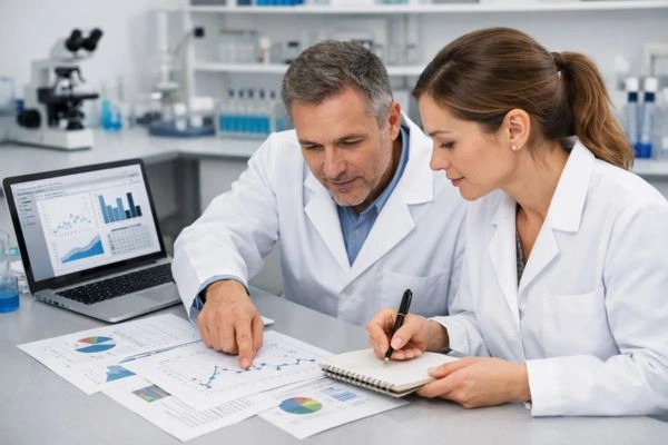 laboratory teams studying peptide data
