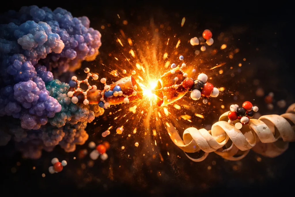 Cross-section of the inner mitochondrial membrane depicting the electron transport chain with NADH donating electrons at Complex I to drive oxidative phosphorylation