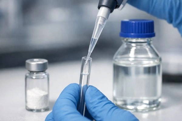 Gloved hands preparing NMR sample with micropipette