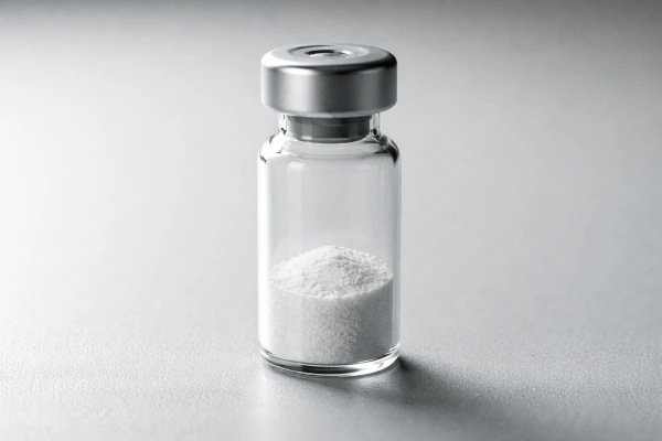 Lyophilized peptide vial close-up