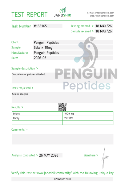 Selank 10mg certificate of analysis