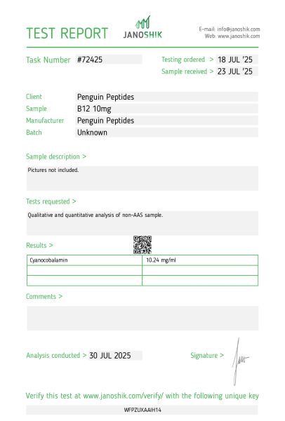 B12 10mg certificate of analysis