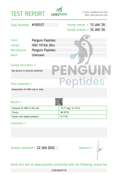 HGH 191AA 36iu laboratory report