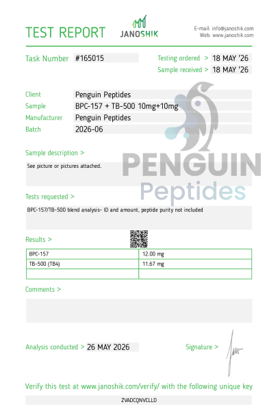 BPC 157 10mg +TB500 10mg laboratory report