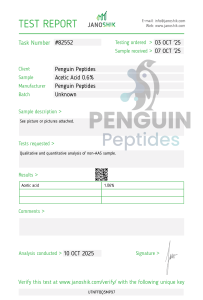View Purity Test laboratory report