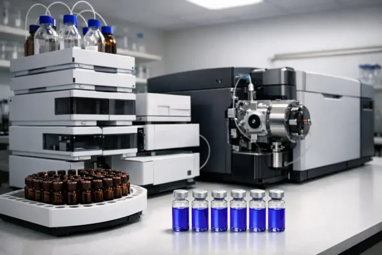 HPLC and mass spectrometry instruments in a research laborator