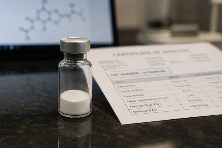 ARA-290 peptide vial beside certificate of analysis